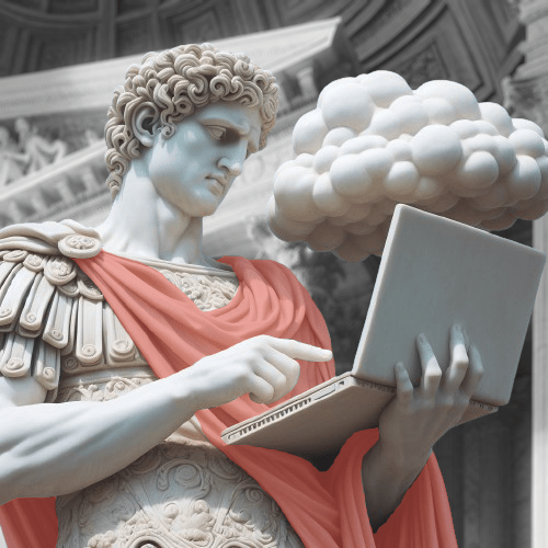 Picture of a roman soldier doing Cloud Computing.